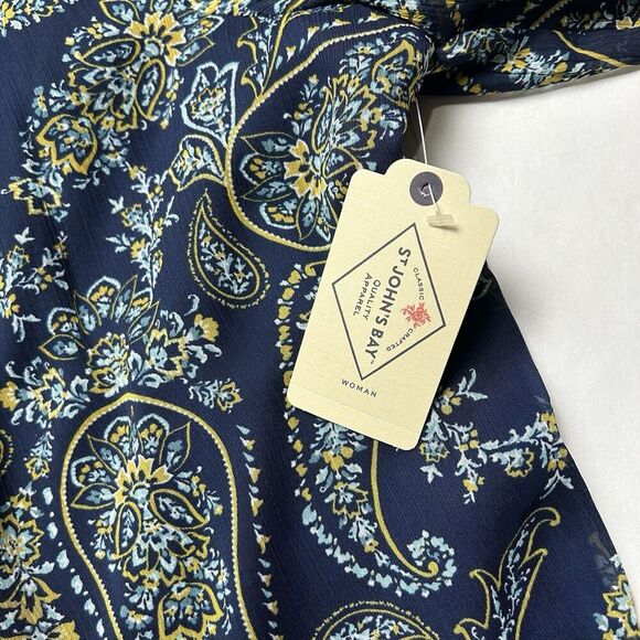 St. John's Bay Women's Blouse Navy Blue Paisley Print Size 3x New - Picture 4 of 8